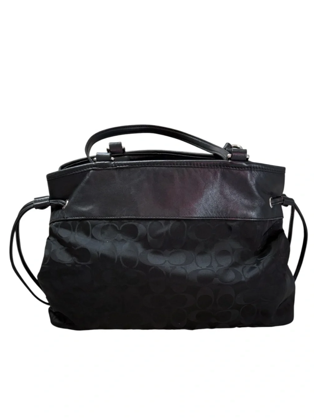 Coach Black Signature Shoulder Bag with Cherry Charm